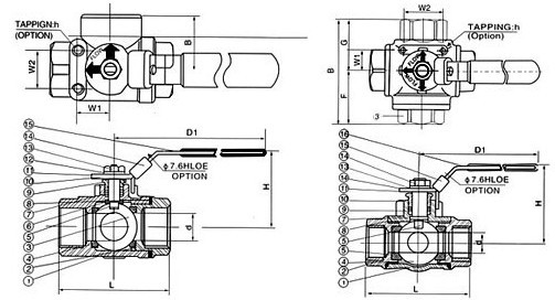 Threaded 3-Way Ball Valve with ISO 5211 Direct Mounting Pad