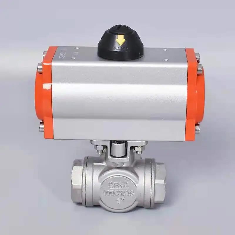 Stainless Steel Threaded Three-way Pneumatic Ball Valve